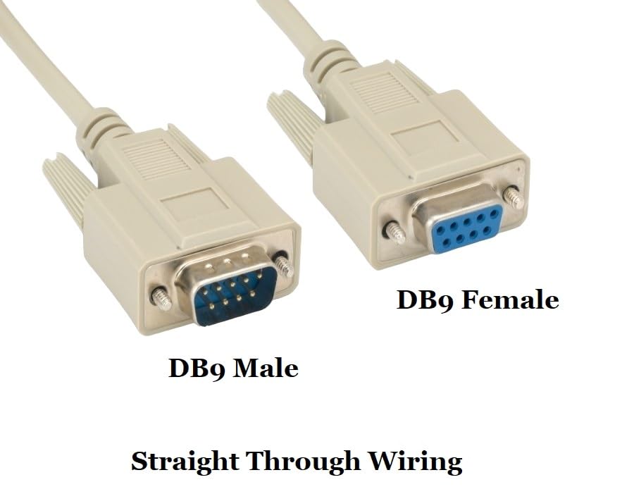 Shielded RS 232 Serial Cable DB9 Male to Female (1/3/6/10/15/25/50/100 Feet) - Durable Molded Beige for Industrial Equipment, POS Systems & Data Transfer