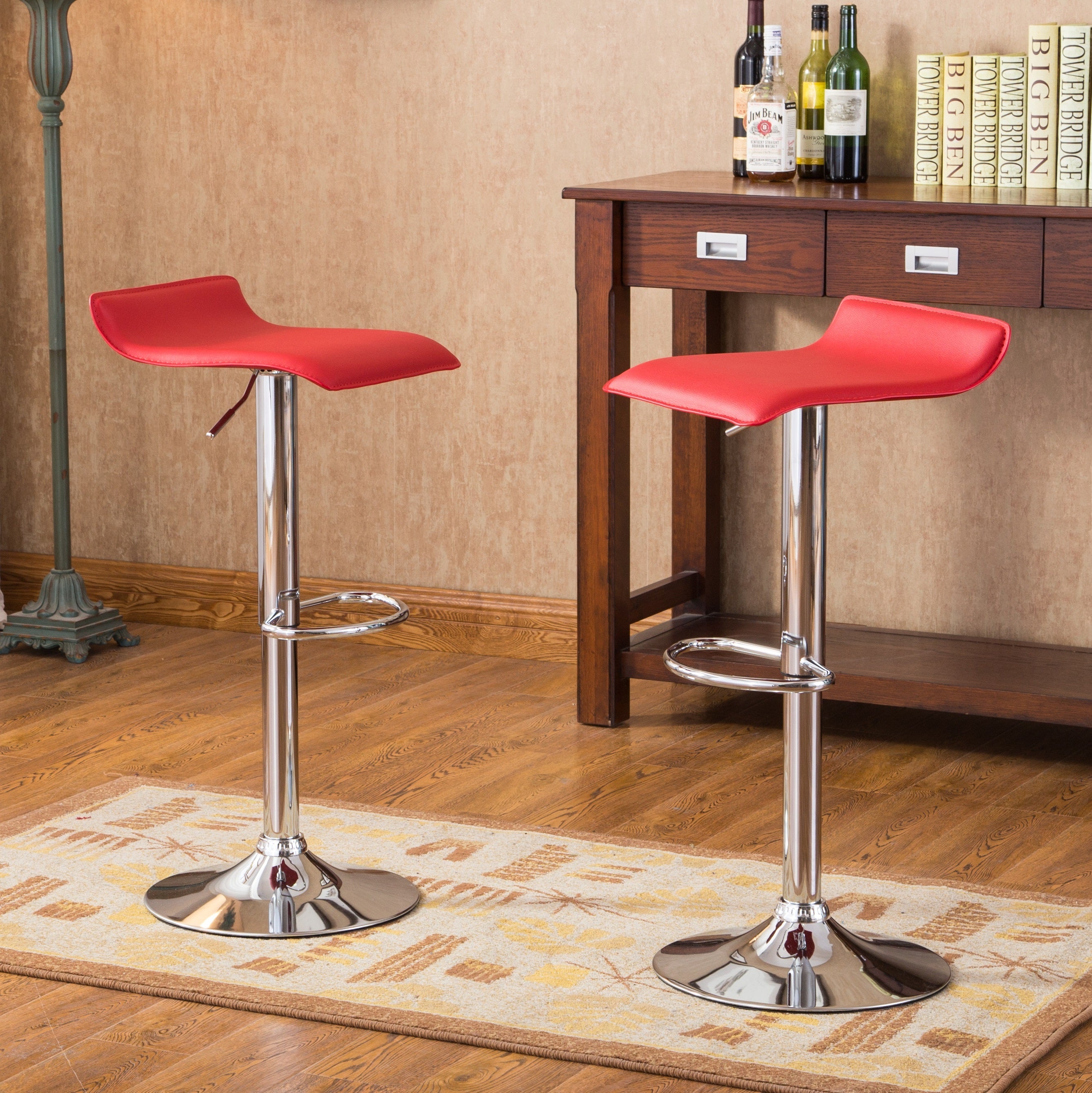 Modern Chrome Adjustable Swivel Bar Stools with Red PU Leather Seat - Set of 2 for Kitchen Island, Breakfast Nook & Home Bar Decor