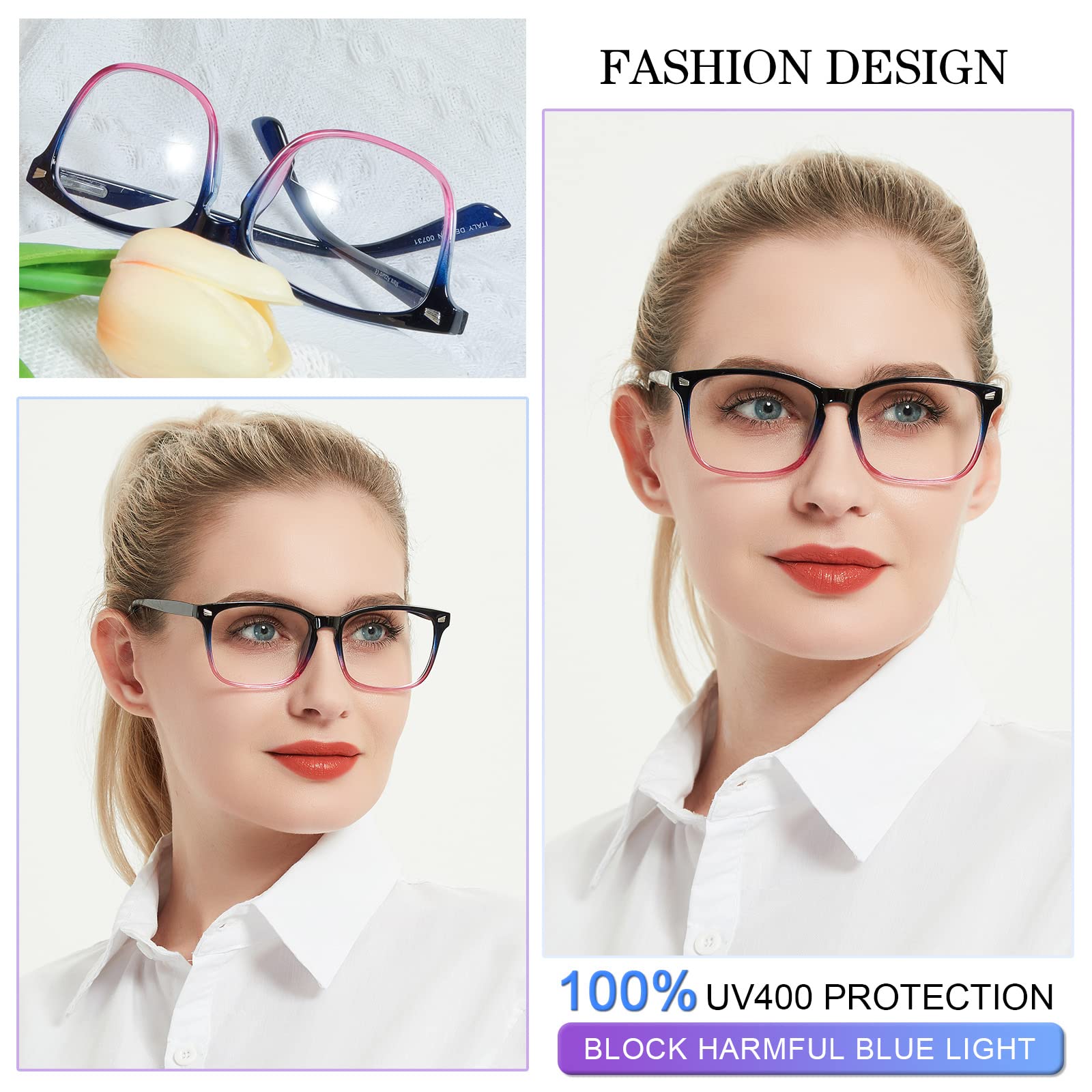 Blue Light Blocking Reading Glasses for Women - MARE AZZURO Computer Readers with Anti-Glare (0.0 to 6.0 Strength, Purple) - Perfect for Office Work, Screen Time & Night Reading