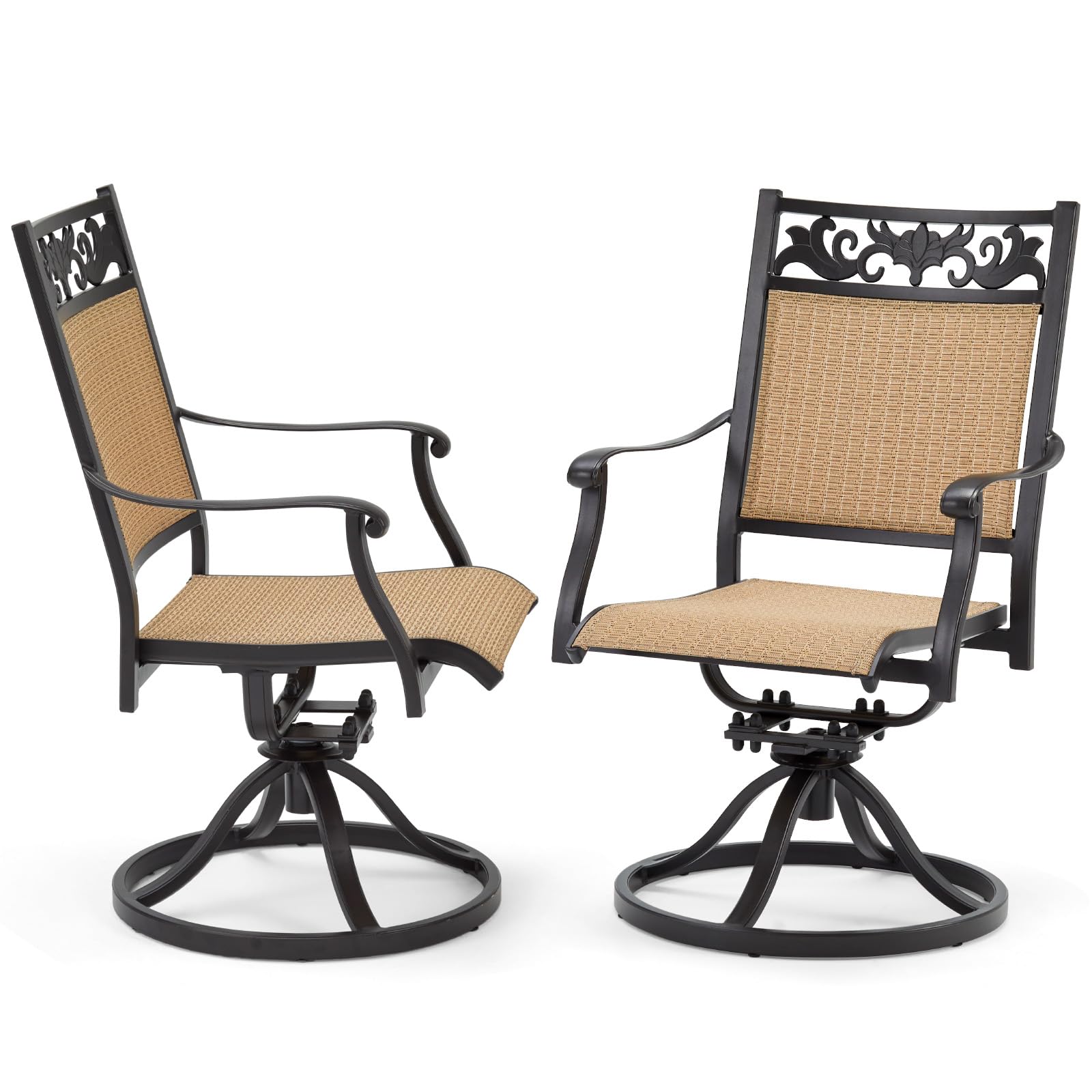 EROMMY 2-Piece Patio Swivel Chair Set - All-Weather Cast Aluminum Outdoor Sling Dining Chairs with 360° Swivel Base - Comfortable Rocking Chairs for Backyard, Garden, Deck, Porch & Balcony - Perfect for Outdoor Dining, Relaxing & Entertaining (Brown)