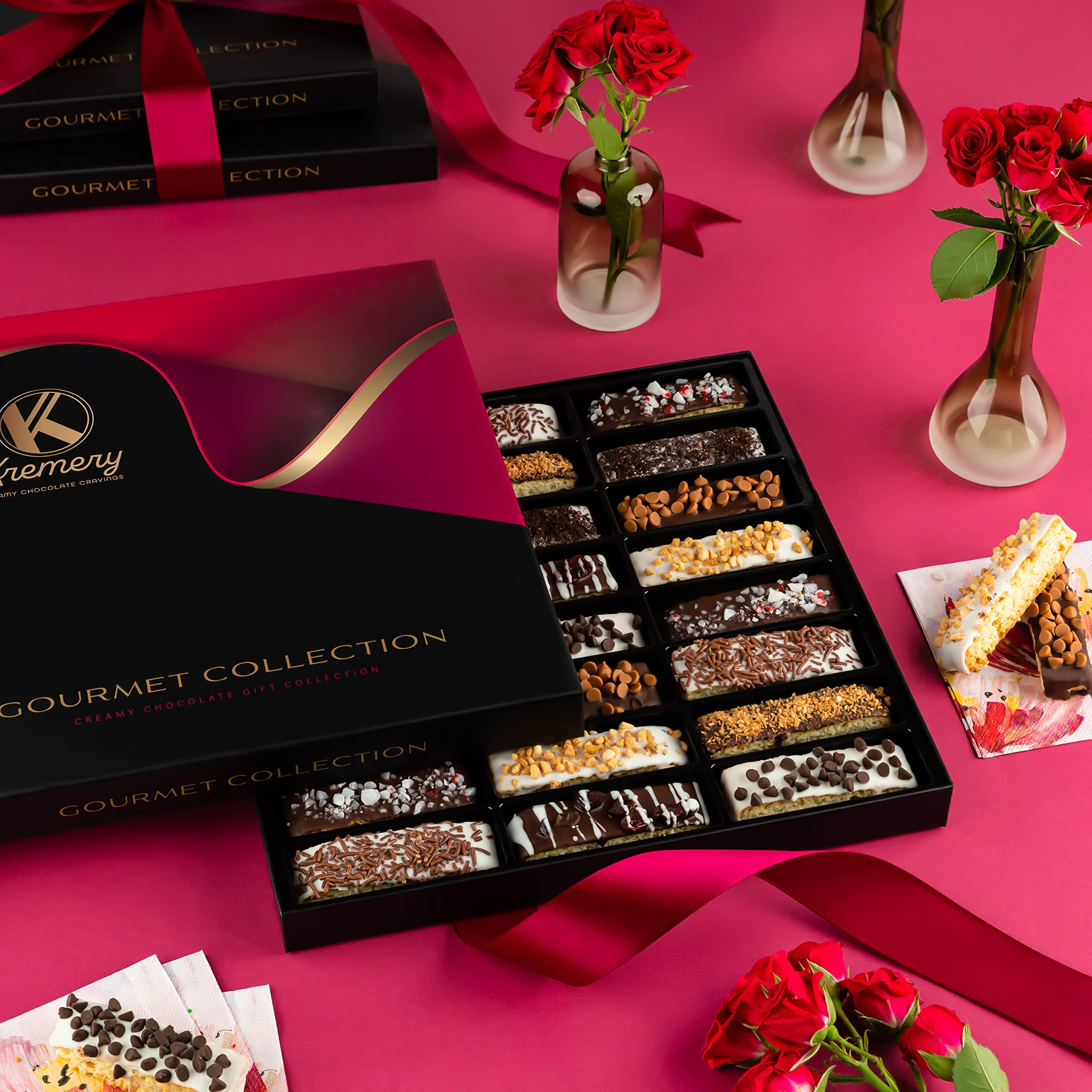 KREMERY Creamy Chocolate Covered Biscotti Cookies Gift Basket - 24 Assorted Sweet Toppings in Elegant Gift Box | Kosher Parve Easter Treats | Perfect for Holiday Gifting, Office Parties & Sweet Indulgence | Made in USA
