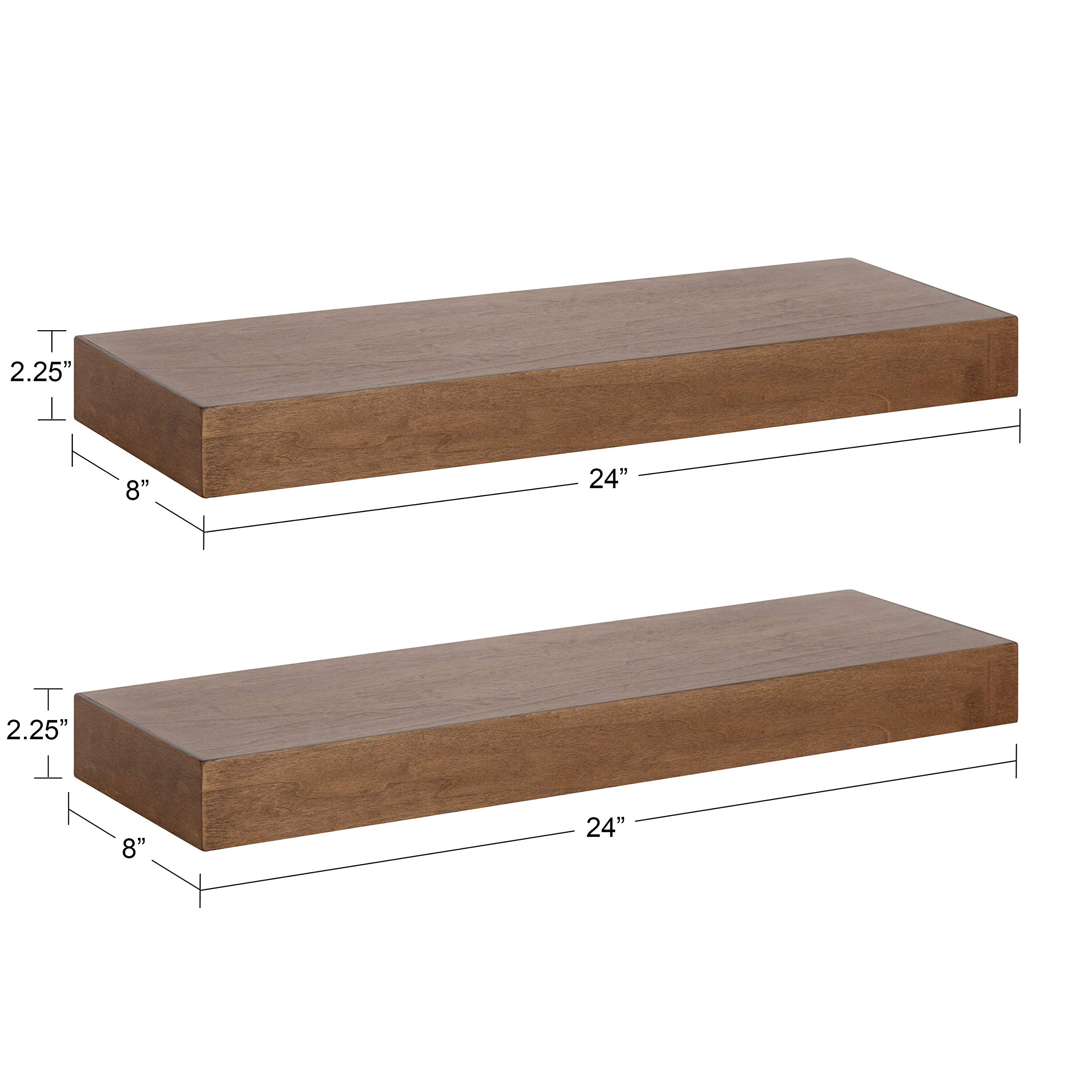 Kate and Laurel Havlock Modern Floating Shelves - Set of 2, Rustic Brown Wood Wall Shelves for Farmhouse Decor, Living Room Storage & Display | Perfect for Books, Photos, Plants and Home Organization