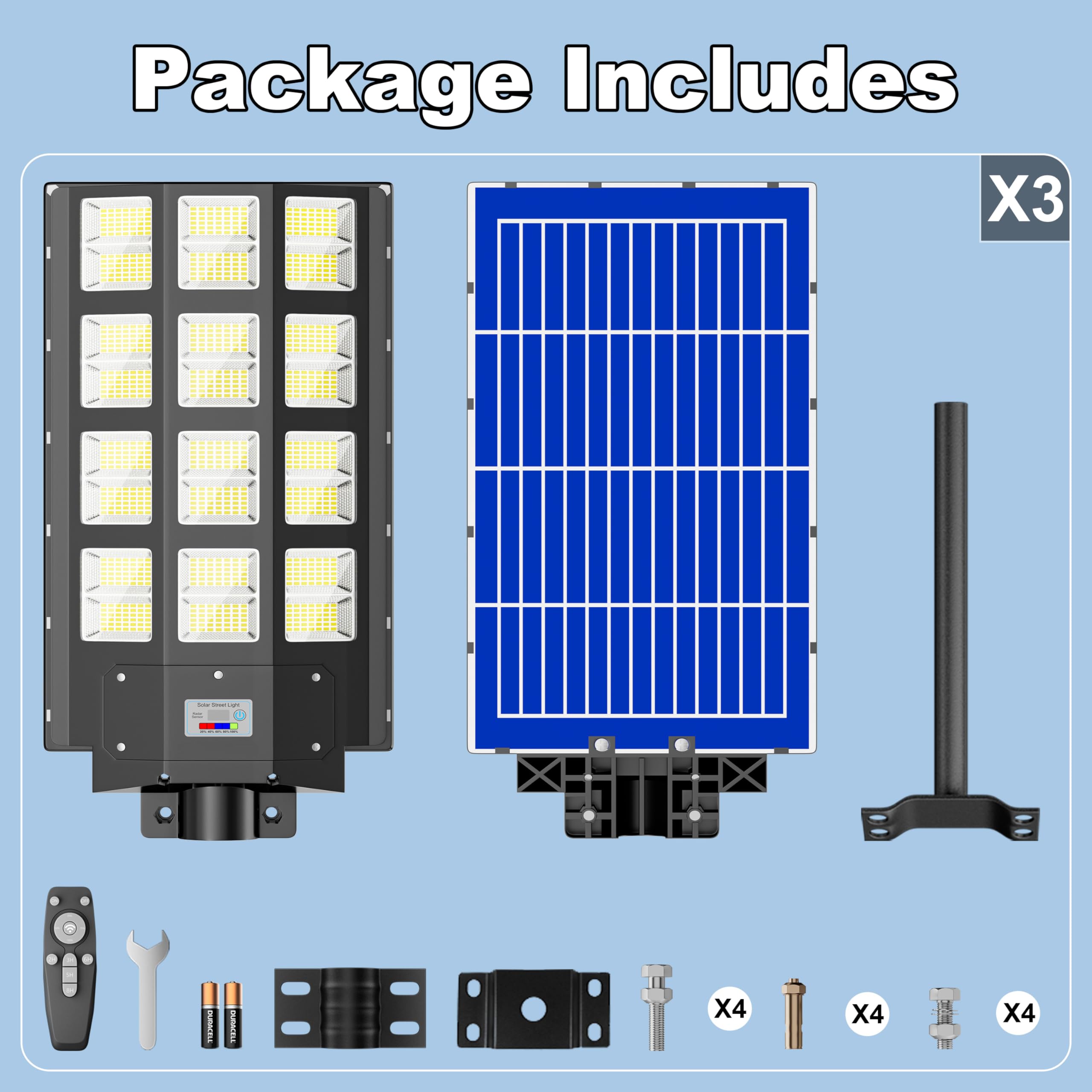 8000W Solar Street Light Outdoor Waterproof - 240000LM 8000K LED Solar Powered Street Lamp with Motion Sensor & Dusk to Dawn - Perfect for Driveways, Parking Lots, Pathways, and Backyard Security Lighting