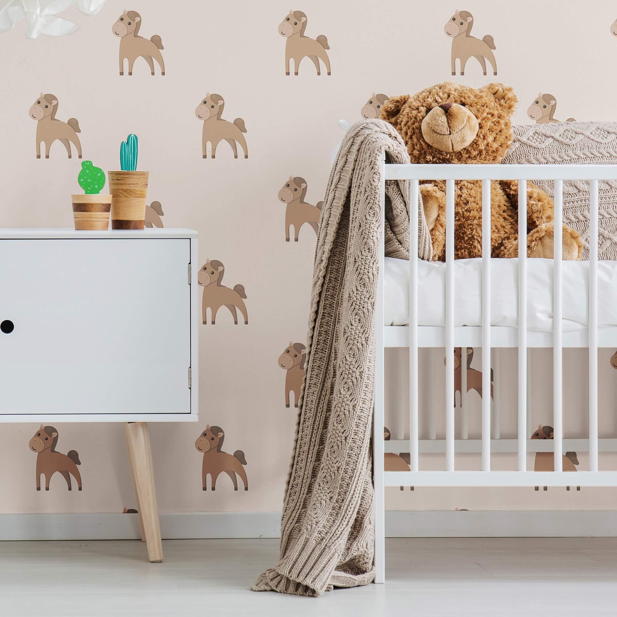 Beige and Brown Motif Children's Peel and Stick Removable Wallpaper 0572 - Easy DIY Nursery Decor for Kids' Room & Playroom