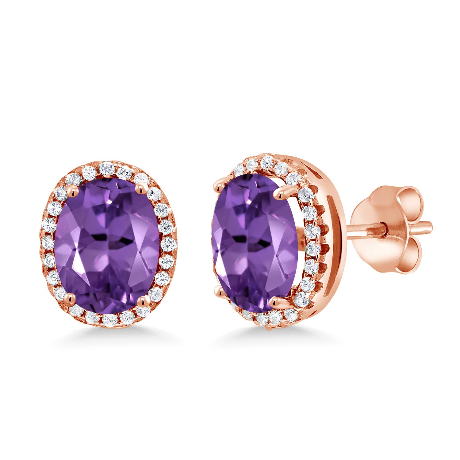 9X7MM Oval Cut Gemstone Birthstone Halo Earrings for Women | 18K Rose Gold Plated Sterling Silver | Fine Jewelry Gifts for Mom, Wife, Her | Anniversary, Birthday, Mother's Day Present
