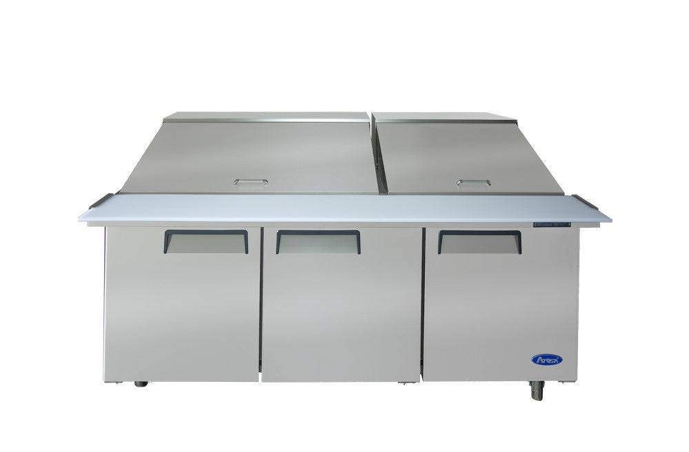 Atosa 72 Sandwich & Salad 30 Pan Commercial Refrigerated Prep Table with 3 Doors - Perfect for Delis, Cafes & Restaurant Kitchens