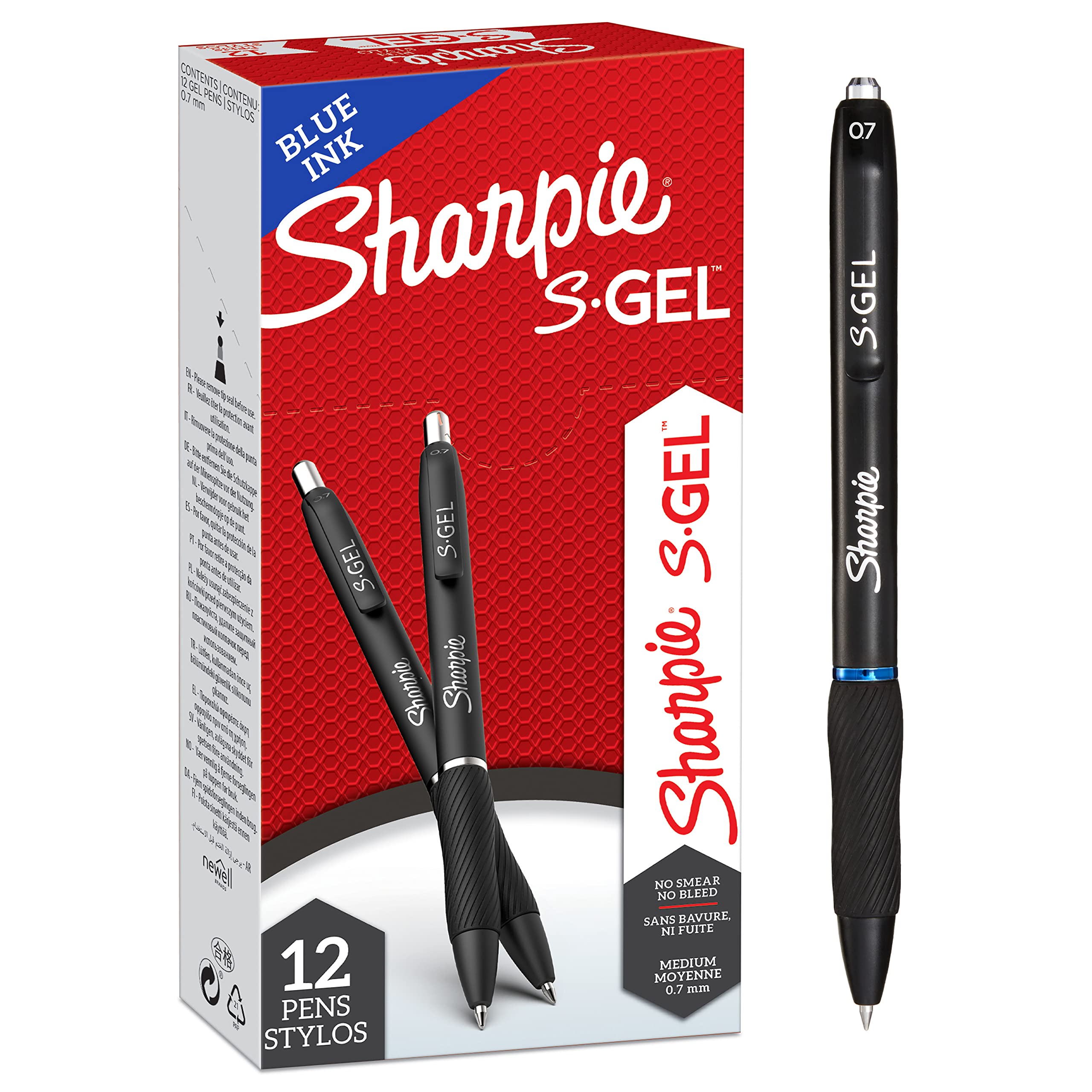 Sharpie S-Gel Medium Point (0.7mm) Gel Pens - 12 Pack Blue Ink Pens for Office, School, Note Taking & Art Projects