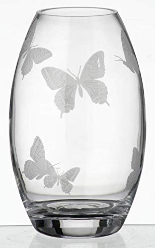 Luxury Handmade Glass Butterfly Vase - Sandblasted Butterfly Decor, Elegant Satin-Lined Gift Box - European Design Clear Vase 9.1 Inch (23 cm) - Perfect for Home Decor, Wedding Centerpieces & Gift Giving