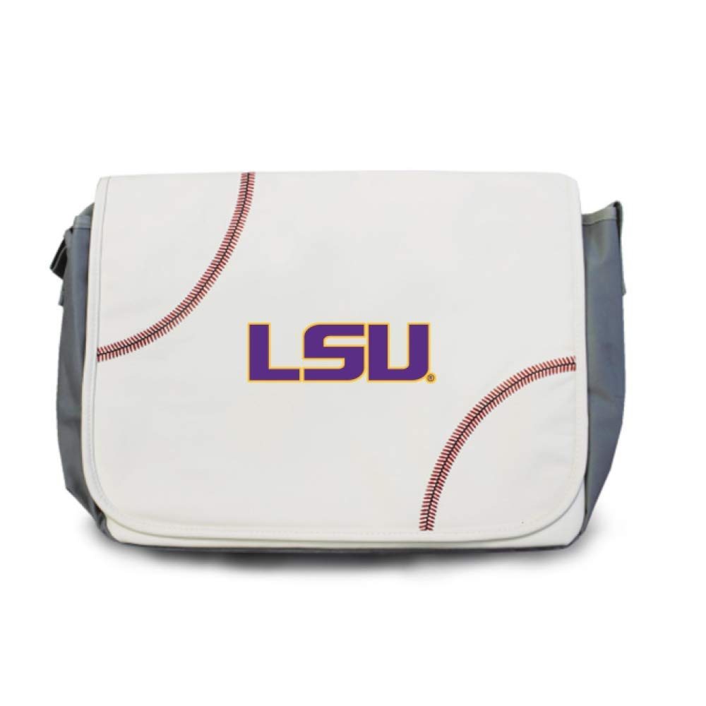 LSU Tigers Baseball Leather Laptop Messenger Bag - Genuine Baseball Material Computer Case for MacBook & Notebook - Perfect for College Students, Office & Travel Accessories