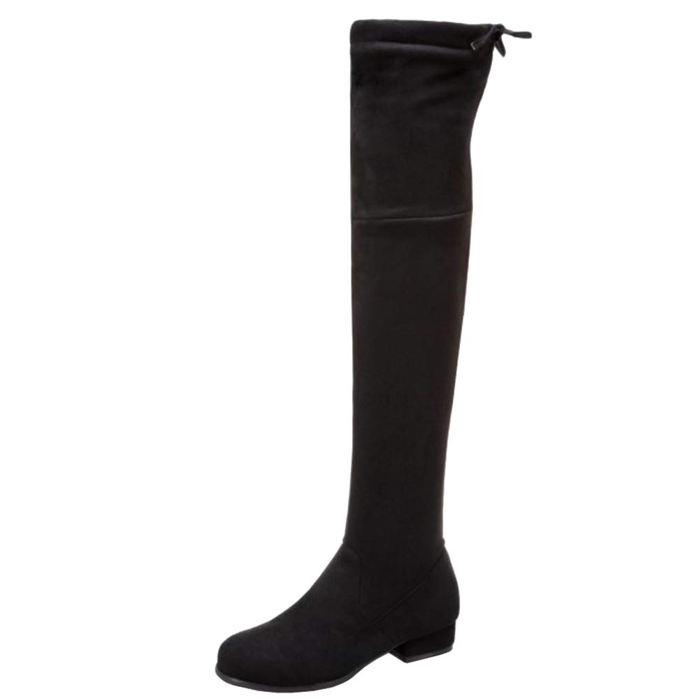 Women's Fashion Block Low Heel Thigh High Boots - Pull On Style, Wide Width & Extended Sizes - Perfect for Winter Outfits, Date Nights and Office Wear