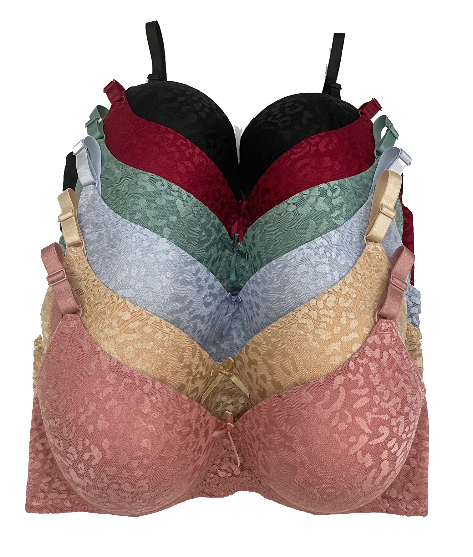 6 Pack Women's Basic Bras - Comfortable Wireless T-Shirt Bra for B C D DD DDD Cup Sizes | Everyday Wear, Workout & Lounge