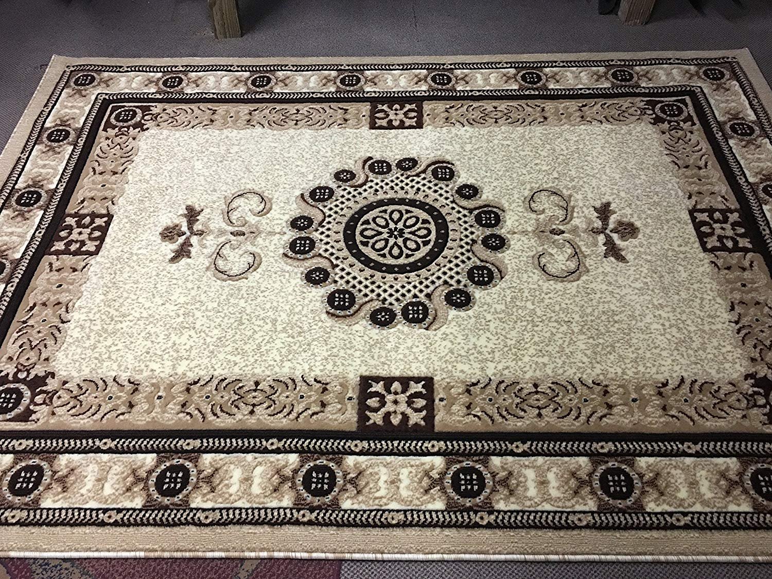 Handmade Traditional Persian Area Rug - Ivory, Brown & Beige Oriental Carpet with King Design (8'x10'6
