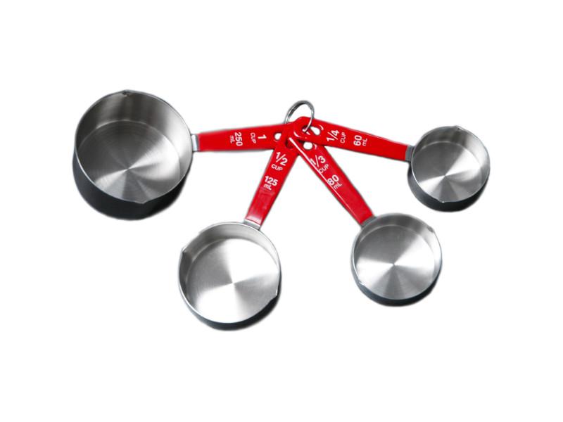 BergHOFF Premium 4-Piece Stainless Steel Measuring Cup Set with Red Handles - Perfect for Baking, Cooking & Liquid Measurement in Professional & Home Kitchens