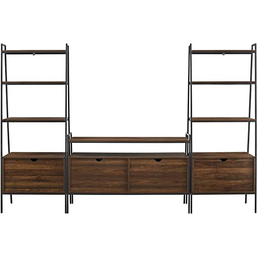 Pemberly Row Dark Walnut TV Stand with Storage Shelves - Modern Wood & Metal Entertainment Center for Living Room, Bedroom, Home Theater