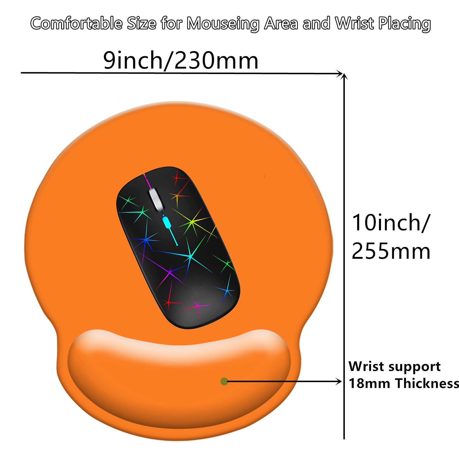 Ergonomic Memory Foam Wrist Rest Mouse Pad - 9x10 Inch Non-Slip Rubber Base for Pain Relief - Comfortable Computer & Laptop Accessory (Orange) - Perfect for Office, Gaming & Long Work Sessions