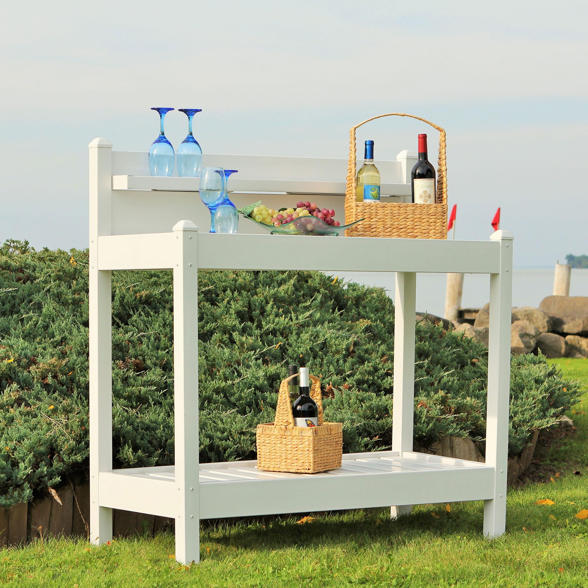 Durable PVC Vinyl Indoor/Outdoor Potting Bench with Shelf - White - Perfect for Gardening, Plant Care & Storage of Tools & Accessories - Ideal for Patio, Greenhouse & Backyard Use