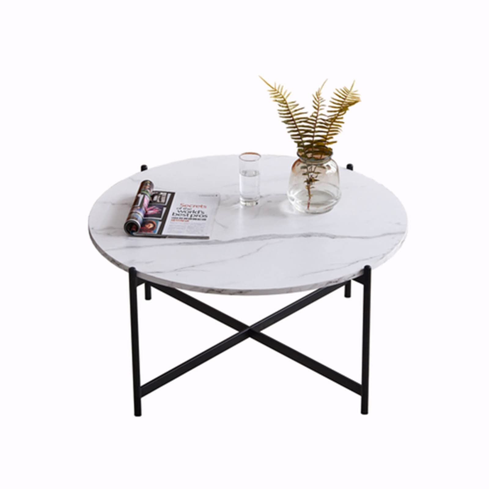 Modern Coffee Table with Black Metal Frame & Marble Top - 36
