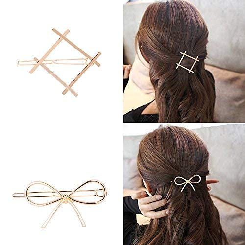 Trendy Hair Clips for Women & Girls - 4 Pack Gold & Silver Hairpins with Circle, Triangle, Moon & Infinity Designs - Perfect for Parties, Weddings & Everyday Styling