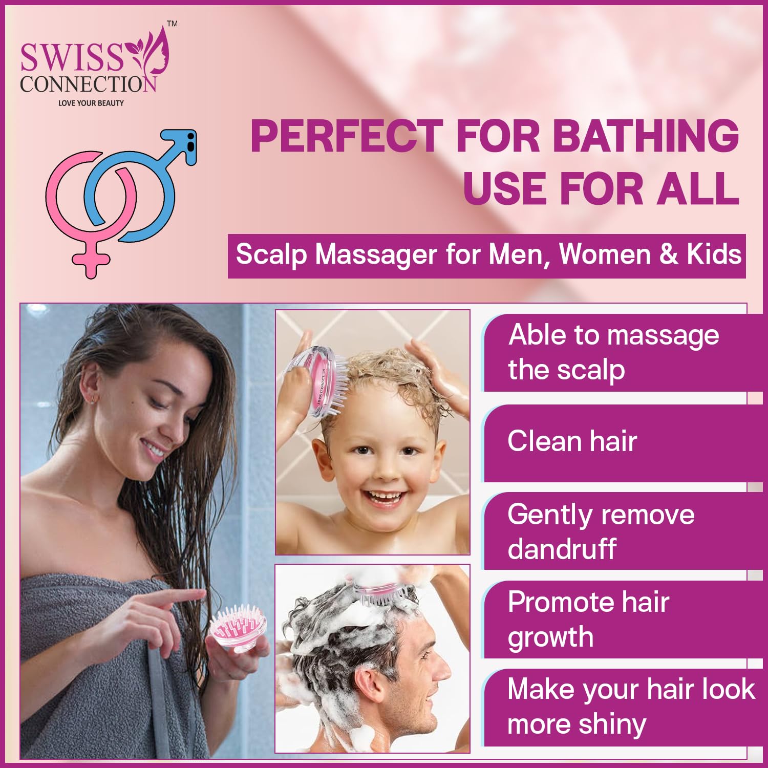 Swiss Connection Scalp Massager Brush with Microfiber Hair Wrap Towel - Soft Silicone Bristles for Hair & Scalp Care - Quick Dry Hair Towel for Men & Women (2 Pack) - Perfect for Shower, Spa & Home Hair Care Routine