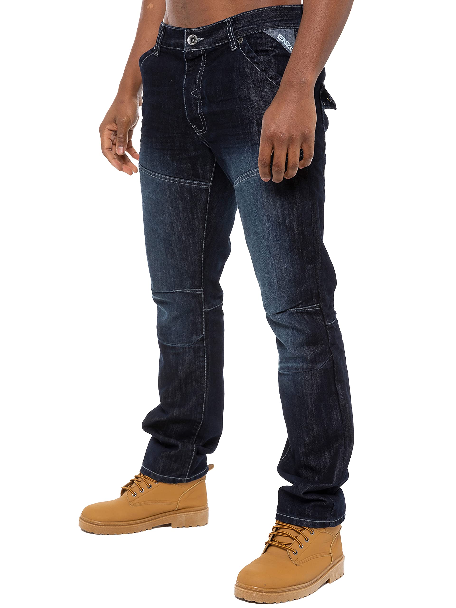 ENZO Men's Designer Straight Leg Dark Wash Denim Jeans - Blue & Black Color Options - All Waist Sizes Available | Perfect for Casual Wear, Office & Night Out