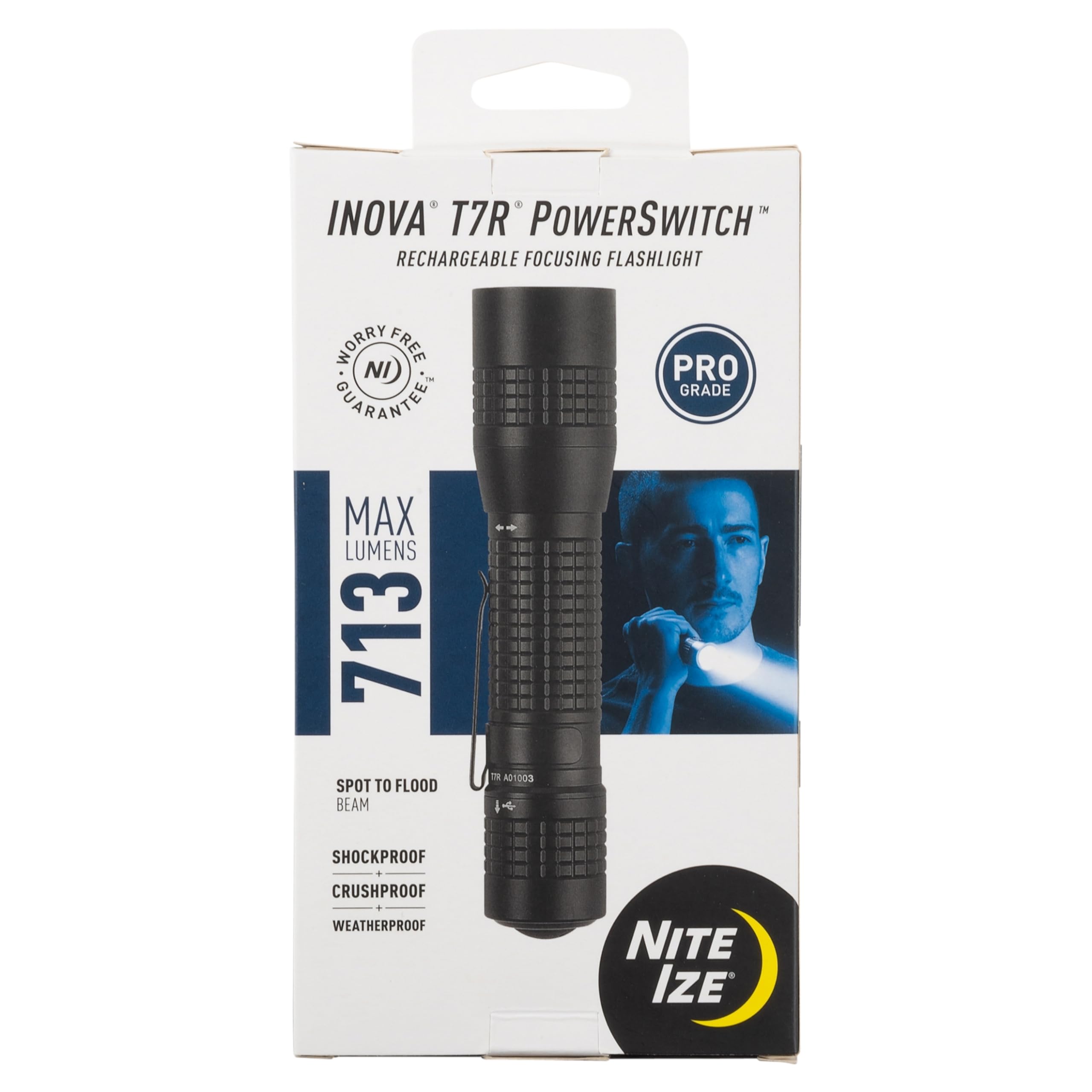 Nite Ize INOVA T7R PowerSwitch Rechargeable Tactical Flashlight - 713 Lumen LED Flashlight for First Responders, Police, Camping & Hiking - Compact & Durable for Emergency, Outdoor Adventures & Home Use