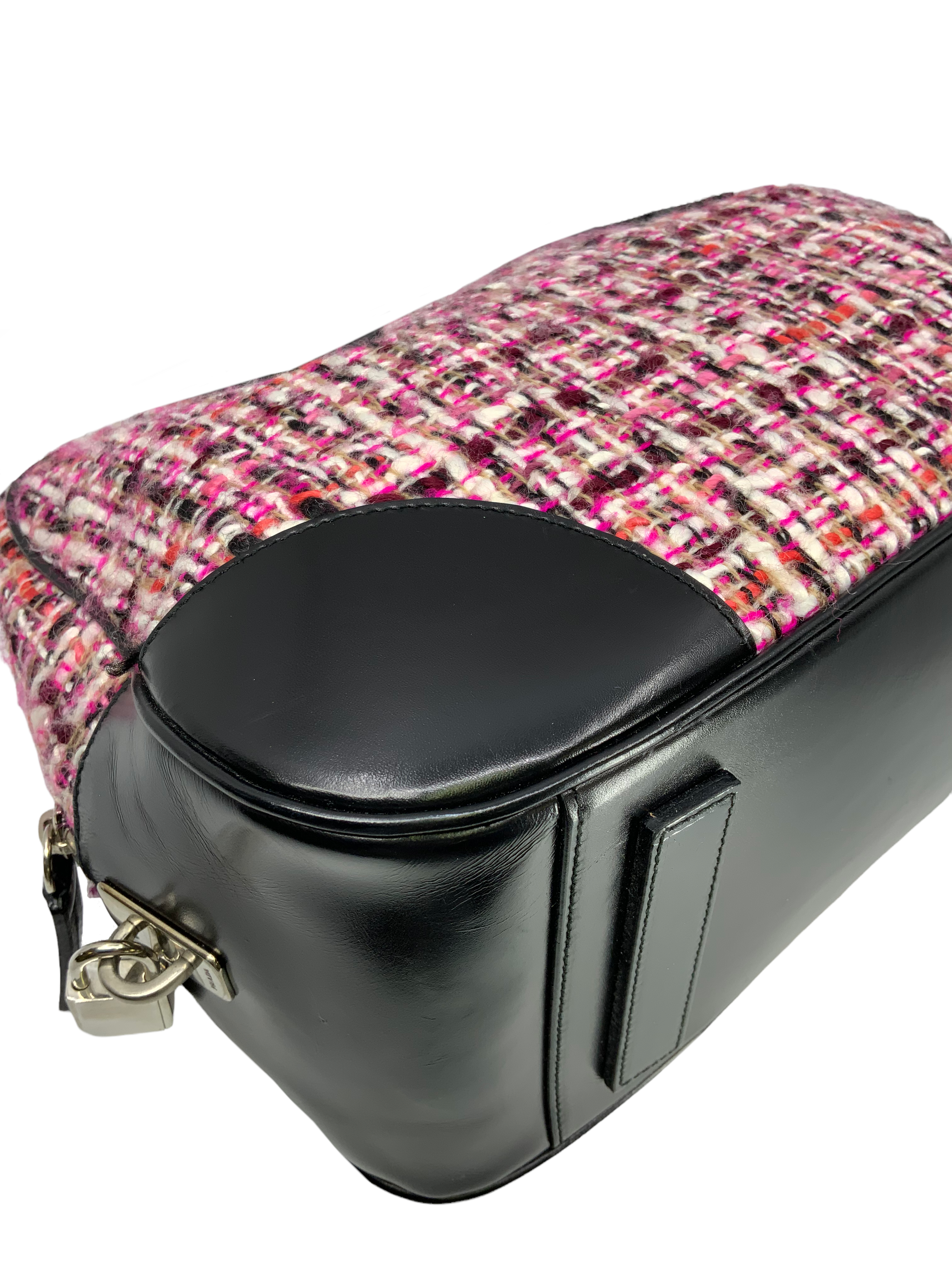 PRADA Tweed Leather Boston Bag for Women - Luxury Designer Handbag for Work, Travel & Everyday Use