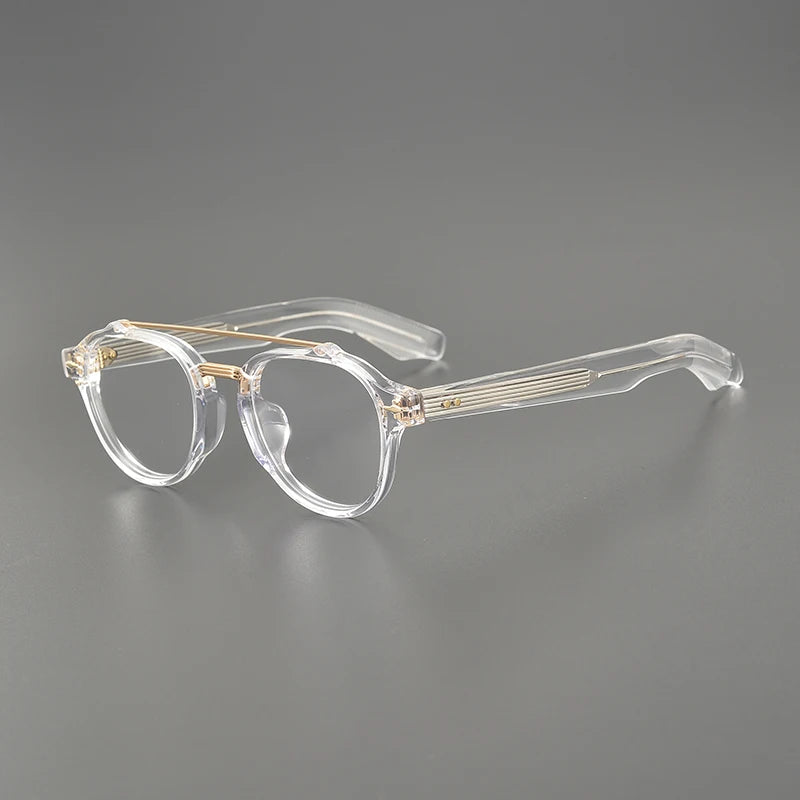 Stylish Unisex Black Acetate & Alloy Round Eyeglasses with Double Bridge - Full Rim Frame (68mm Lens Width) - Perfect for Reading, Work, and Everyday Fashion