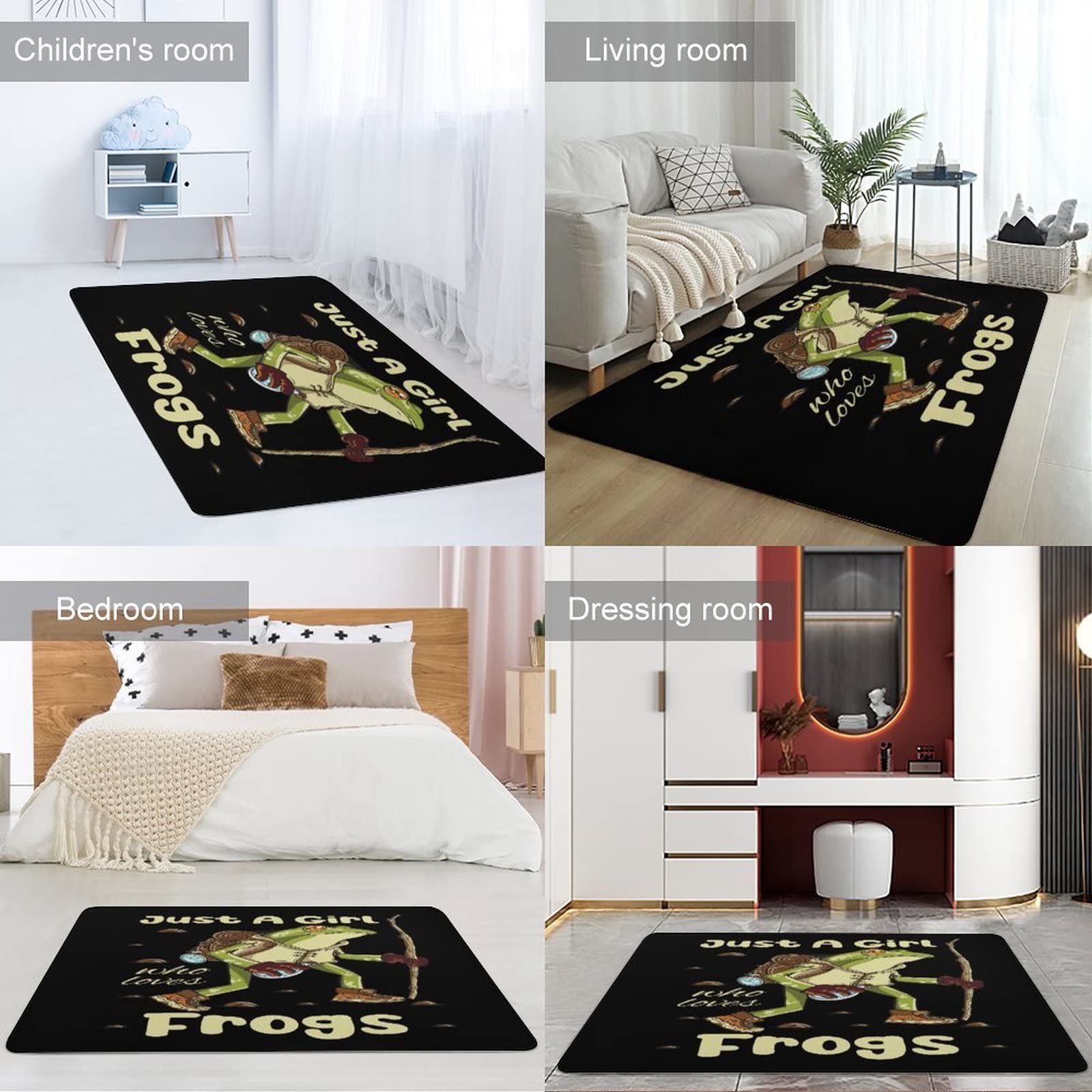 Non-Slip Foldable Frog Themed Area Rug - 5ft x 6.5ft Soft Floor Mat for Kids Room, Nursery, Playroom & Dorm Decor | Perfect for Bedroom, Living Room & Dining Room | Cute Frog Lover Gift for Girls & Teens