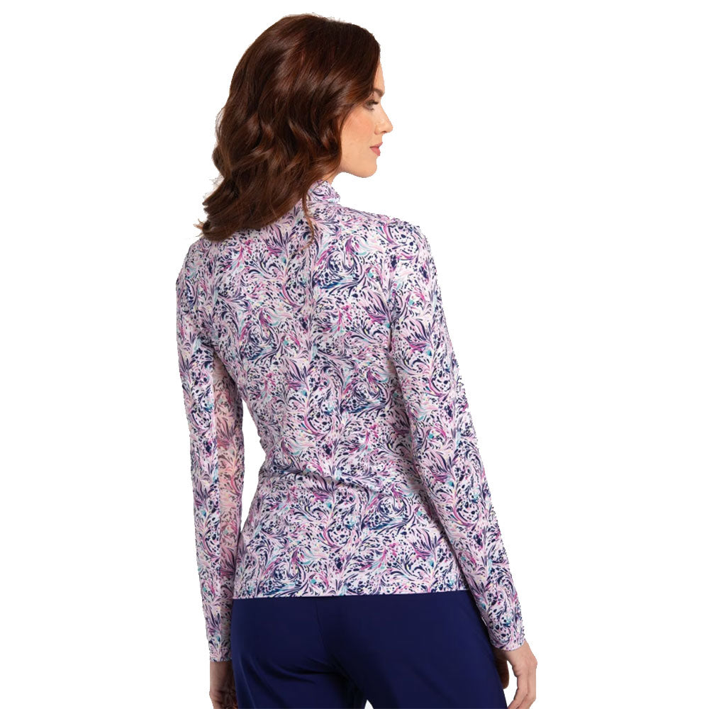 EP New York Spiral Paisley Long Sleeve Women's Golf Polo Shirt - Breathable Moisture-Wicking Performance Top for Golf, Tennis & Casual Wear