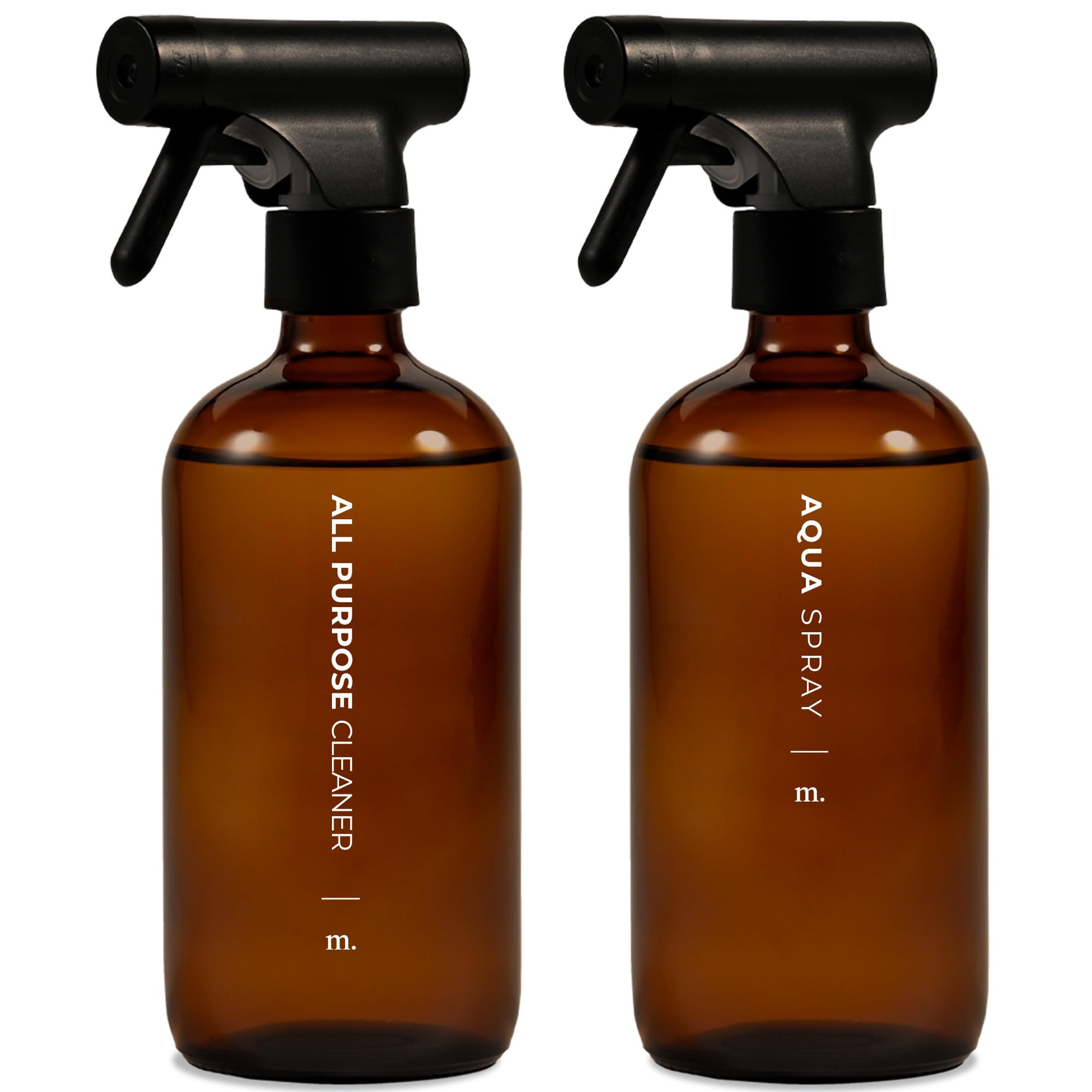 MAISONOVO 16.9oz Amber Glass Spray Bottles (2-Pack) with Labels - for DIY & Cleaning