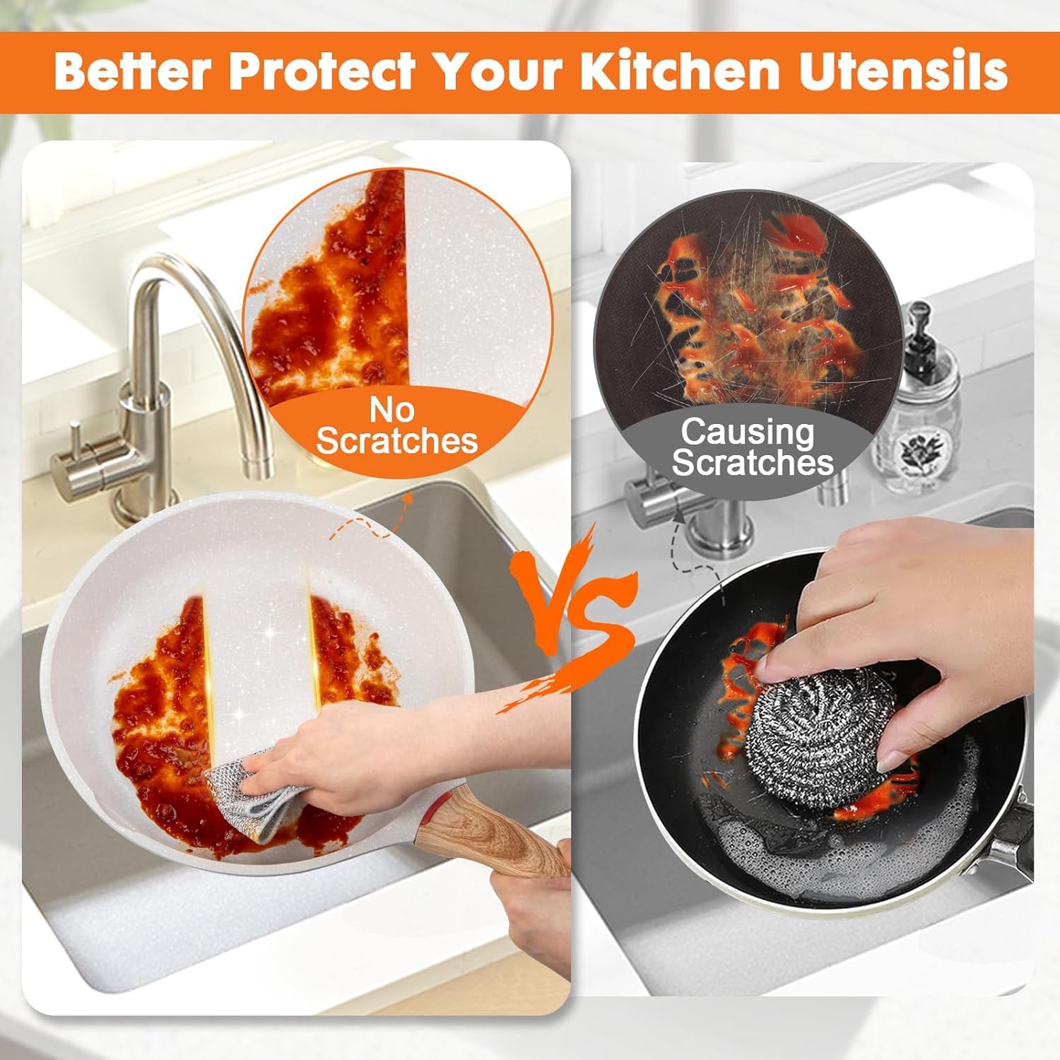 Feelon Non-Scratch Wire Dishcloth & Gap Cleaning Brush - Double-Layer Reusable Dishwashing Pads for Wet & Dry Cleaning - Easy Rinse Kitchen Scrubber for Sinks, Pots, Pans (5 Pack) - Perfect for Tough Grease, Stubborn Stains & Hard-to-Reach Areas