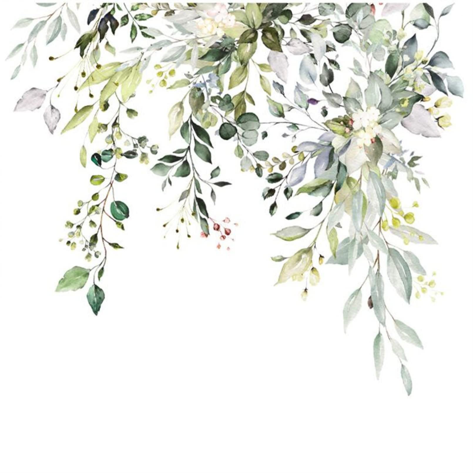 Green Plant Leaves Wall Sticker - Self-Adhesive Vinyl Decals for Bathroom, Toilet, Living Room & Cabinet Home Decor | Perfect for Nursery, Bedroom & Office Wall Decoration