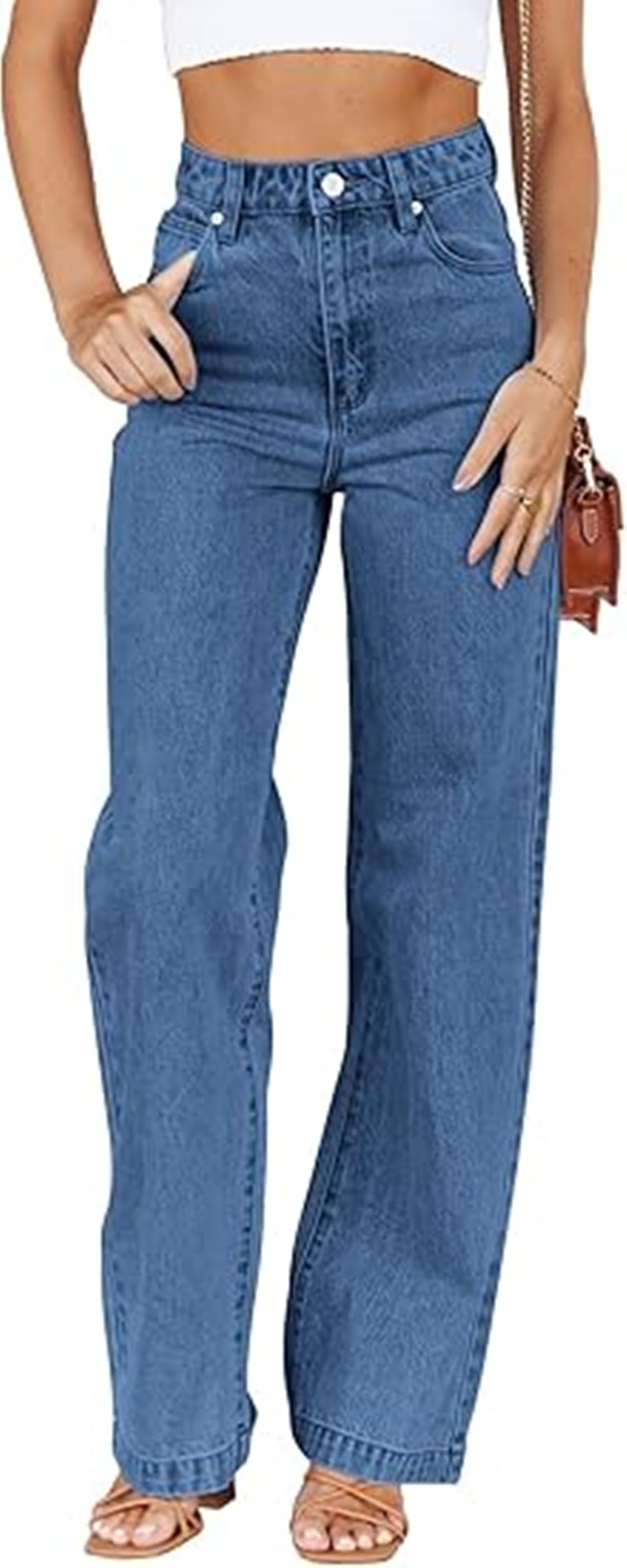 Women's Boyfriend Jeans - Mid Waist Straight Leg Loose Fit Lightweight Stretchy Denim Pants for Casual Wear | Comfortable Everyday Jeans for Work, Weekend & Travel