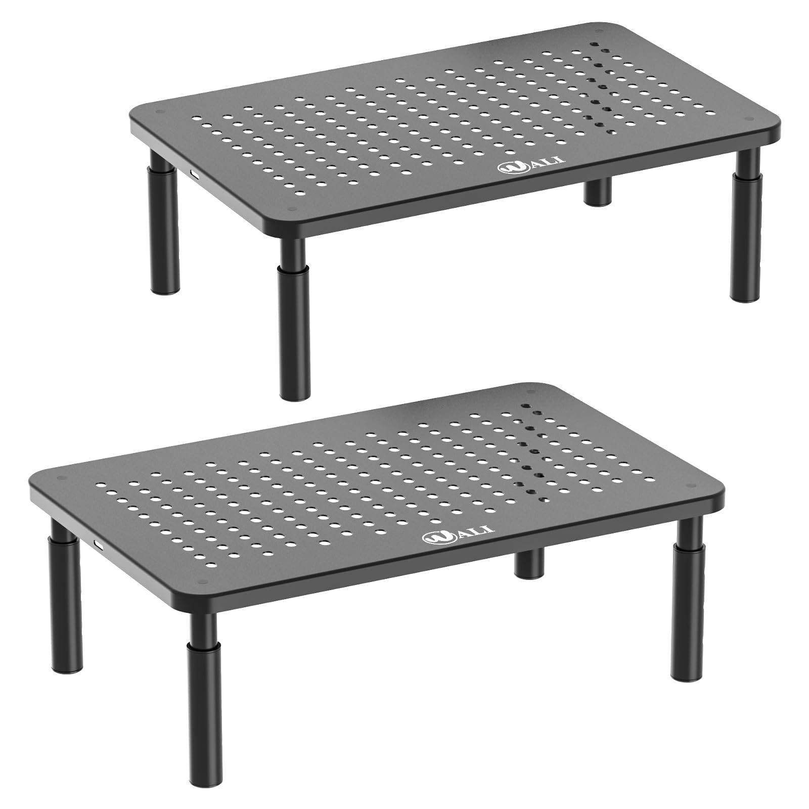WALI Adjustable Dual Monitor Stand - 2 Pack Black for Office & Gaming Setup