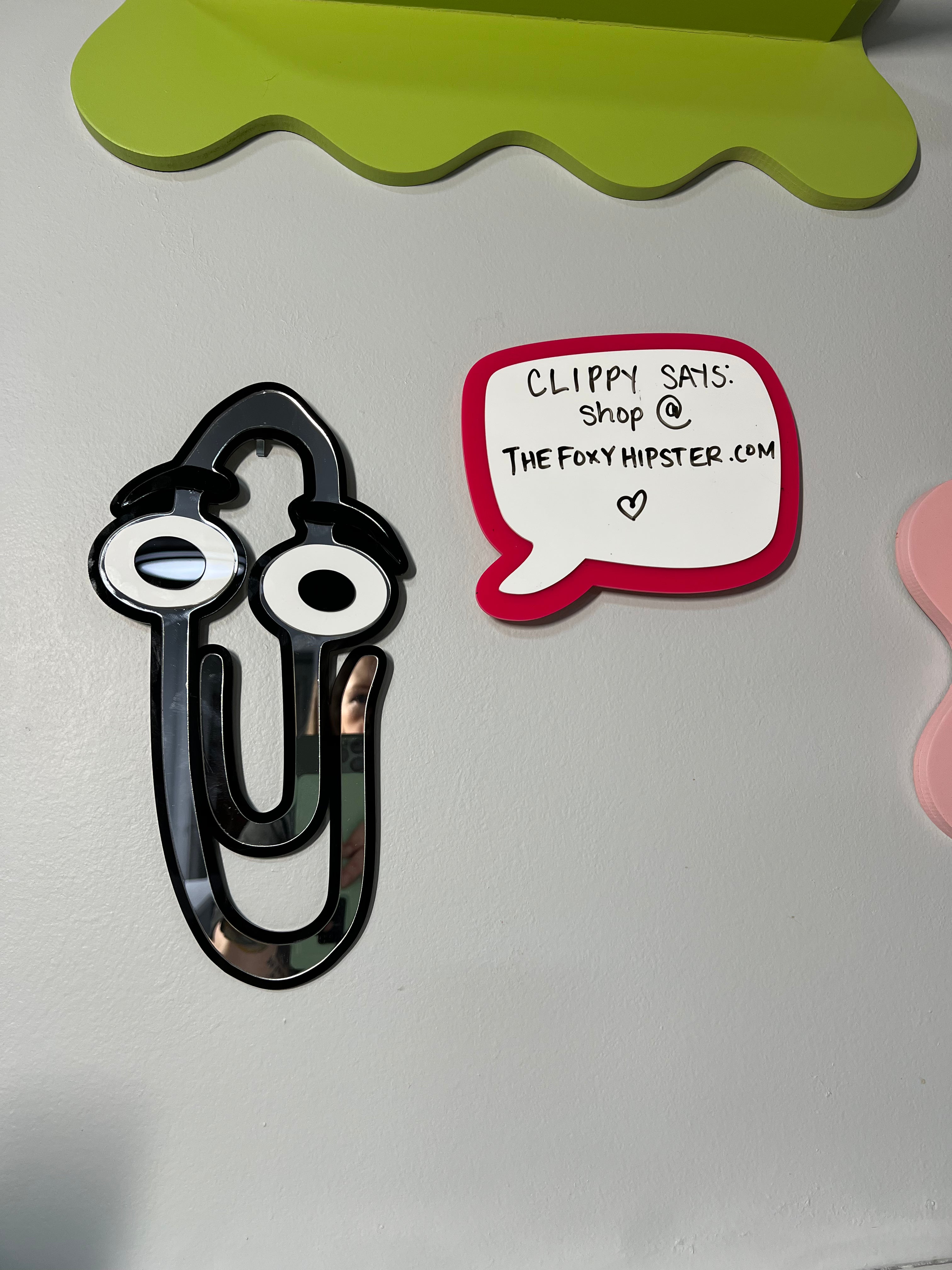 Retro Y2K Clippy Dry Erase Wall Mirror - 90s Nostalgic Office Decor & Memo Board for Home, Dorm, or Classroom Organization