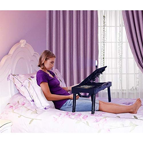 Multi-Functional Laptop Table Stand with Cooling Fan & LED Light - Adjustable Ergonomic Design for Bed, Couch, Office & Home Use - Black