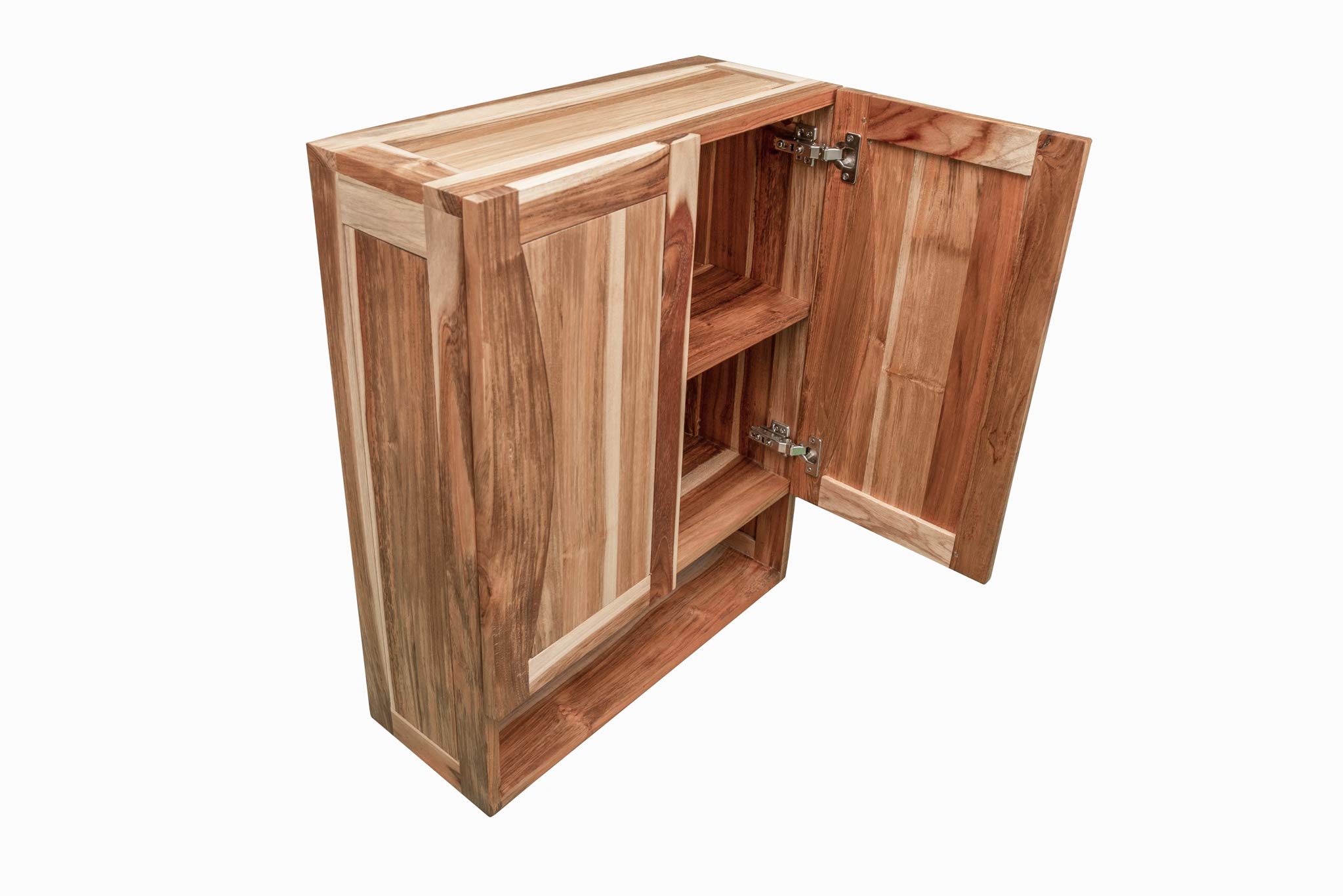EcoDecors 100% Solid Teak Wood Hanging Wall Medicine Cabinet with Soft Close Doors - Natural Finish Bathroom Storage for Toiletries & Essentials | Perfect for Bathroom, Spa, or Salon Organization