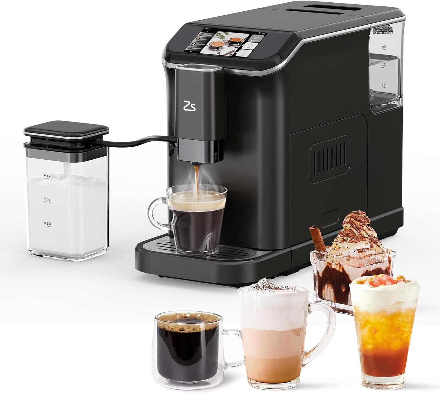 **Automatic Espresso Machine with Milk Frother - 20 Bar Pressure, Adjustable Grind (1-15), Built-In Coffee Bean Grinder, TFT Touch Screen - Black (Perfect for Home Baristas & Coffee Lovers)**