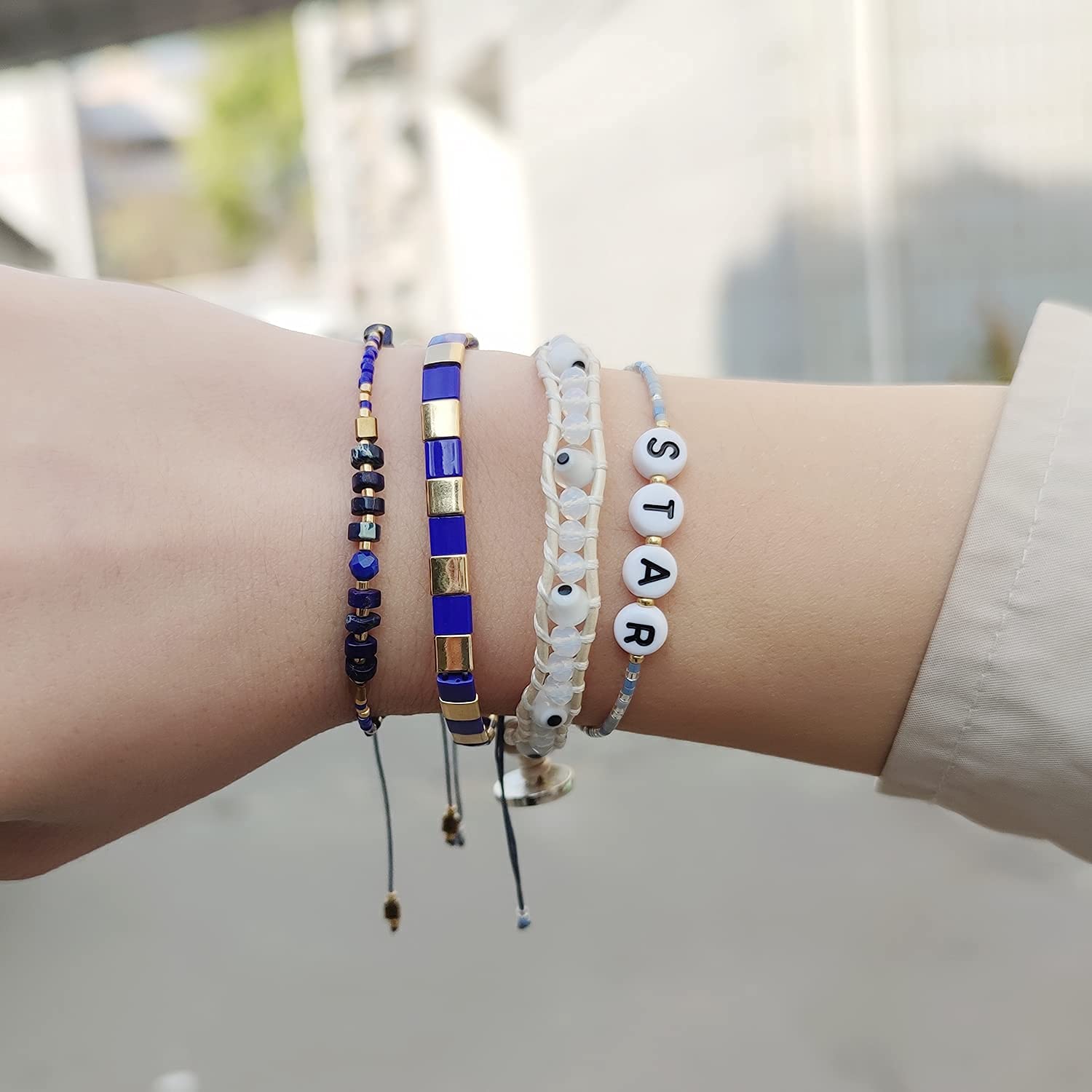 KELITCH Beaded Letter Bracelet - Bohemian Friendship Charm Bracelet for Women | Personalized Name Jewelry Gift for Best Friends, Birthday, Party & Everyday Wear