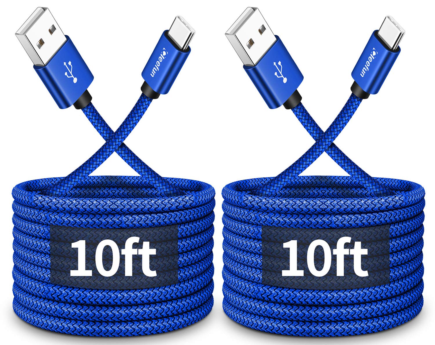 CLEEFUN 10ft USB C Cable 2-Pack - Fast Charging Type C Cable for iPhone 15 Pro Max, Samsung Galaxy S24/S23/S22/S21/S20 FE Ultra, PS5 Controller & Nintendo Switch | Long Durable Charger Cord for Home, Office & Travel Use