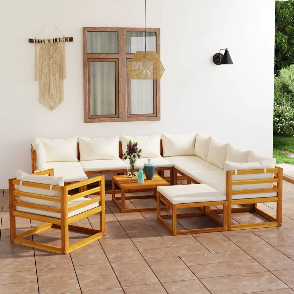 12-Piece Acacia Wood Outdoor Patio Lounge Set with Cream Cushions - Garden, Balcony & Backyard Conversation Furniture | Perfect for Relaxing, Entertaining & Outdoor Dining | Fast Priority Shipping
