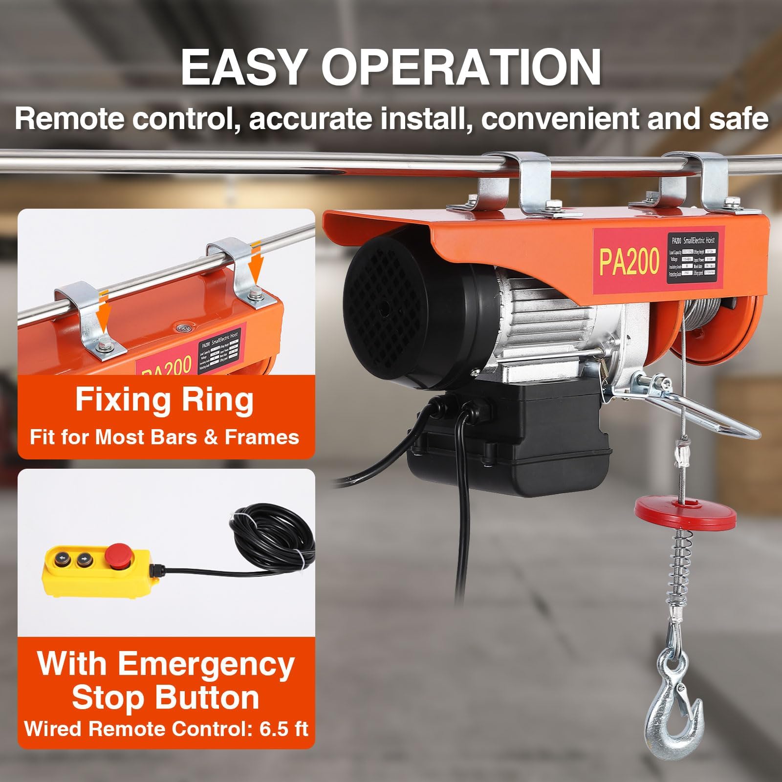 440 Lbs Electric Hoist - 6.5FT Double Slings Engine Lift Crane | 460W 110V Steel Wire Winch for Garage, Warehouse & Factory | Heavy Duty Lifting for Automotive Repair, Construction & Industrial Use