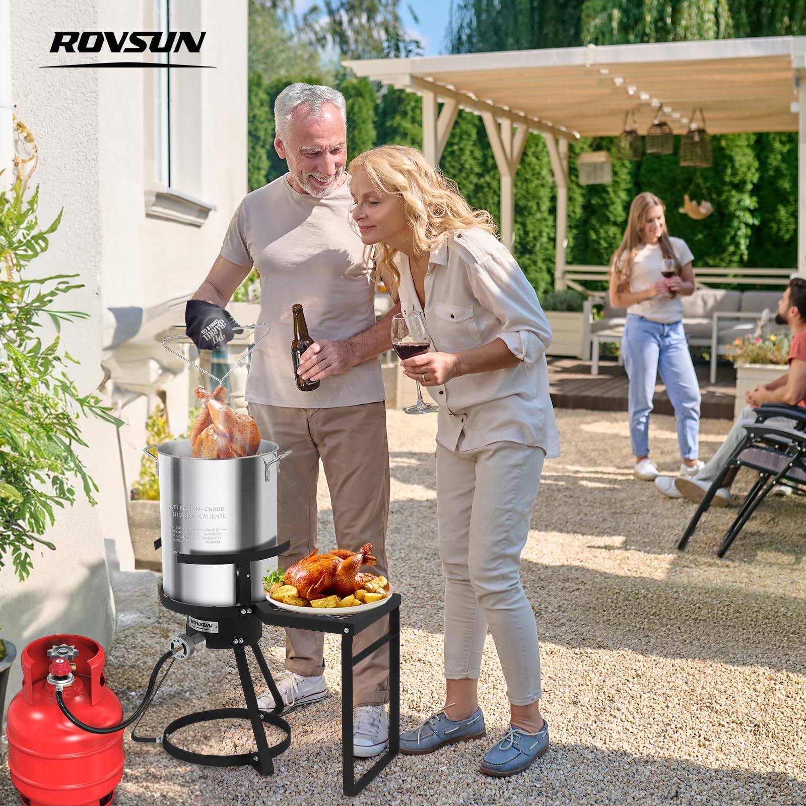 ROVSUN 30QT Turkey Fryer & 10QT Fish Fryer Kit - 55000BTU Propane Outdoor Deep Fryer with Shelf, Aluminum Seafood Boiler Steamer - Includes Baskets, Thermometer, Marinade Injector, Turkey Rack & Lifter - Perfect for Outdoor Cooking, Backyard Parties, and Holiday Turkey Frying