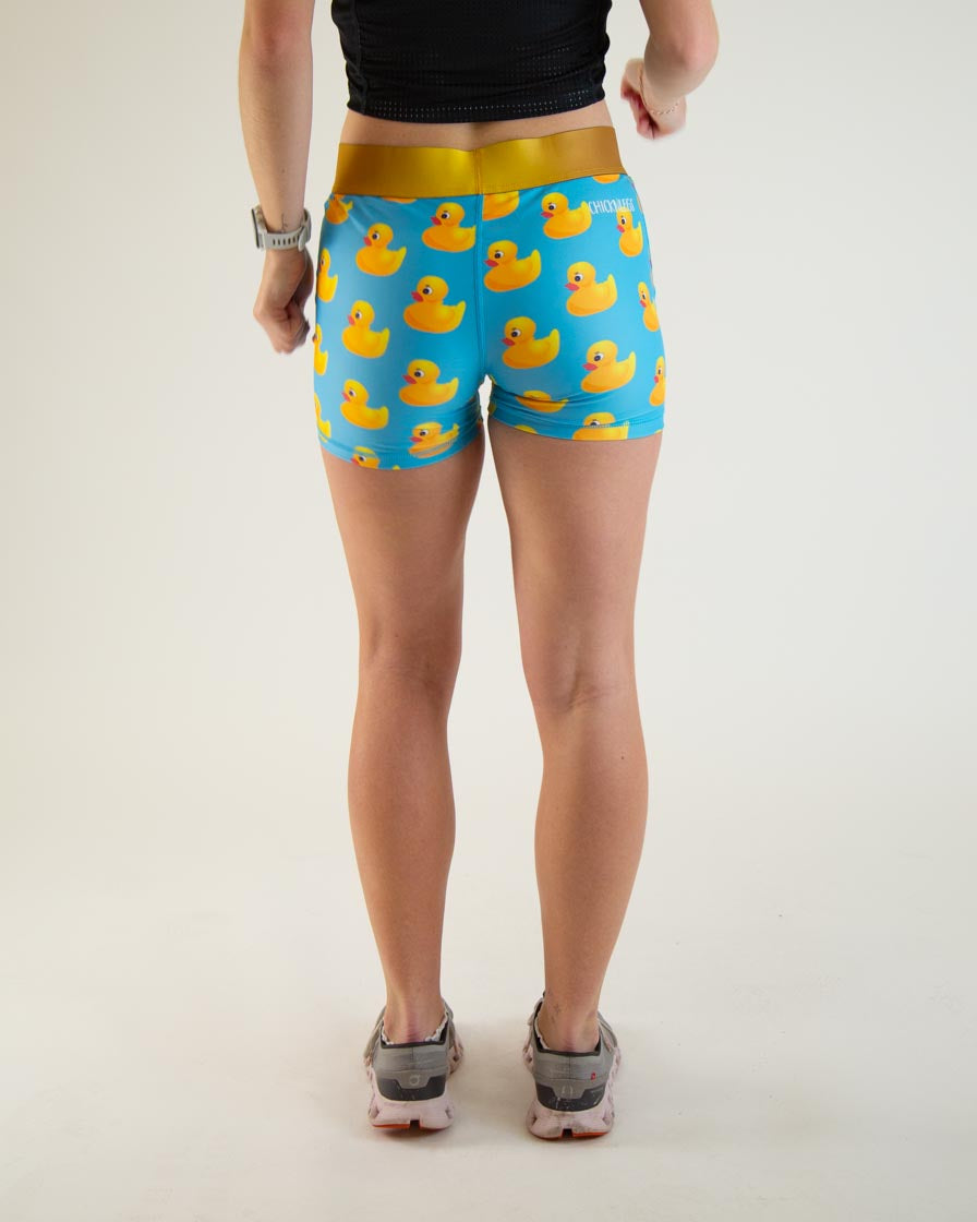 Women's High Waist Compression Shorts - 3D Rubber Ducky Print, Moisture Wicking & Breathable for Running, Yoga & Workout - Plus Size Available