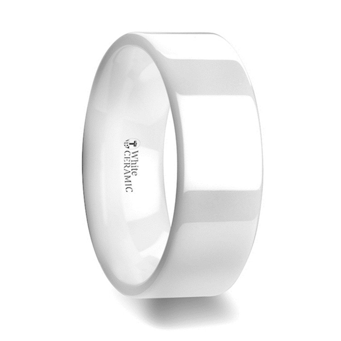 Lucent Flat Polish White Ceramic Wedding Ring - 8mm Wide Wedding Band for Men & Women - Elegant & Durable for Engagement, Anniversary, and Everyday Wear