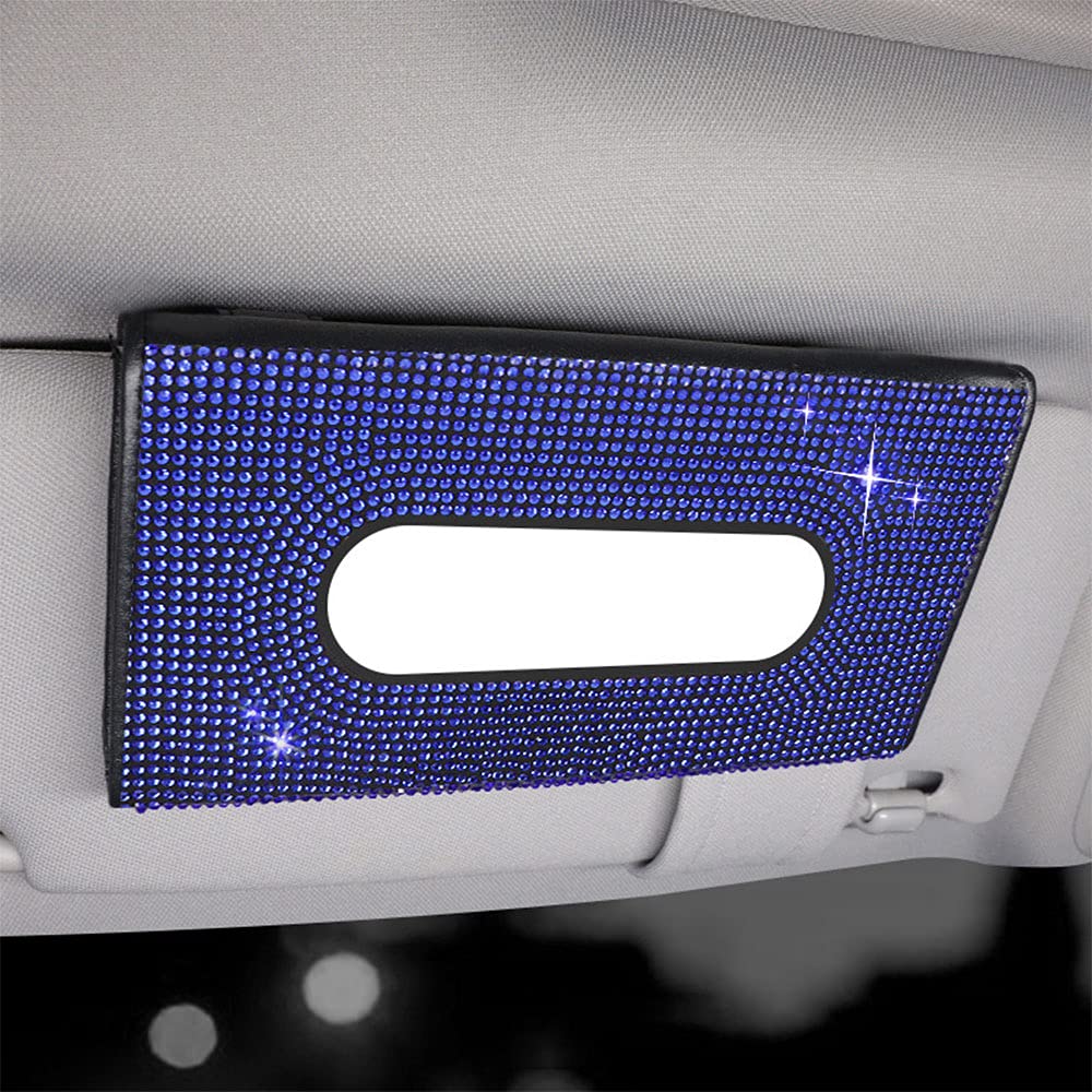 TOTMOX Crystal Car Tissue Holder - Rhinestone Tissue Box Cover with Shiny Blue Stones for Car Interior Decor | Perfect for Sedans, SUVs & Luxury Vehicles