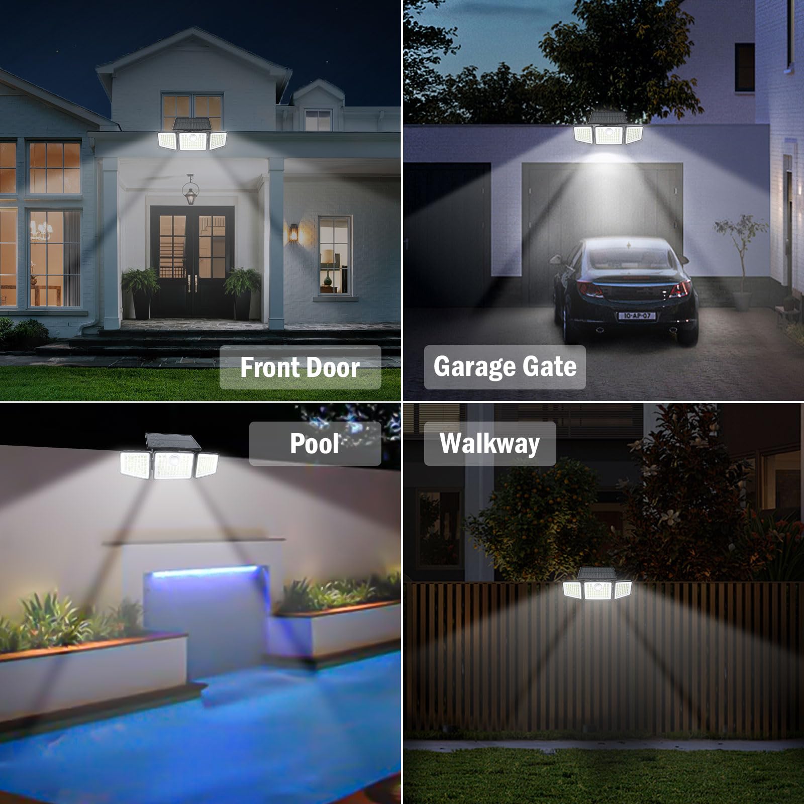 2500LM Solar Powered Outdoor Security Lights with Motion Sensor - 3 Head 355° Wide Angle Waterproof Street & Area Lighting (3 Modes, Black, 3 Pack) - Perfect for Driveway, Garden, Patio & Backyard Safety