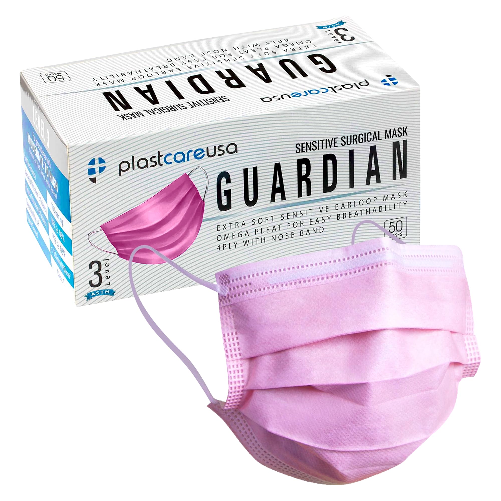 PlastCare USA 2000 4-Ply Disposable ASTM Level 3 Pink Face Masks - Medical Grade Protection (40 Boxes of 50) - Ideal for Healthcare Workers, Schools & Public Safety