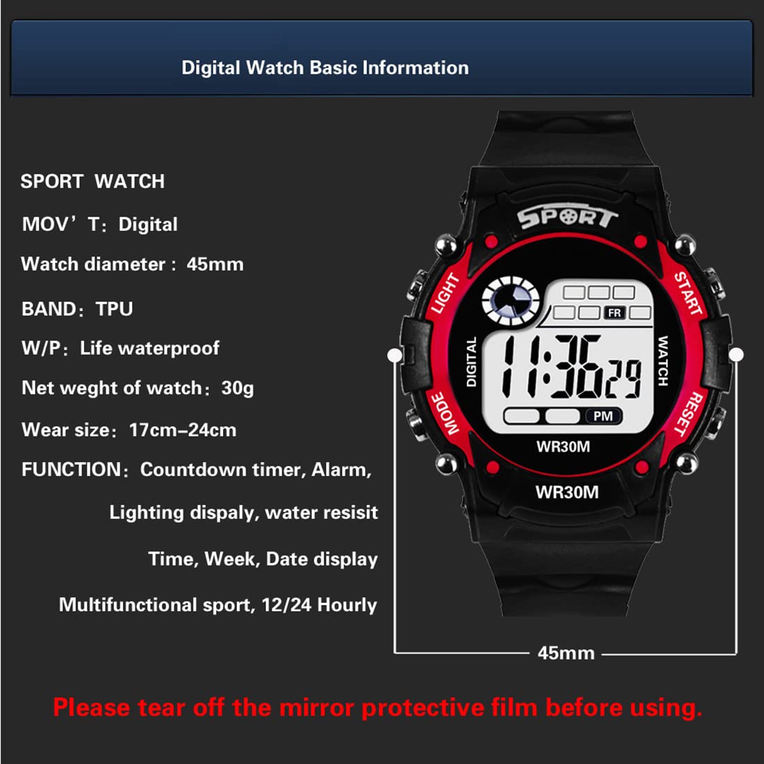 Gosasa Men's Digital Sports Watch - 50M Waterproof Military Watch with LED Screen & Luminous Display - Perfect for Outdoor Activities, Running, Hiking and Adventure Sports