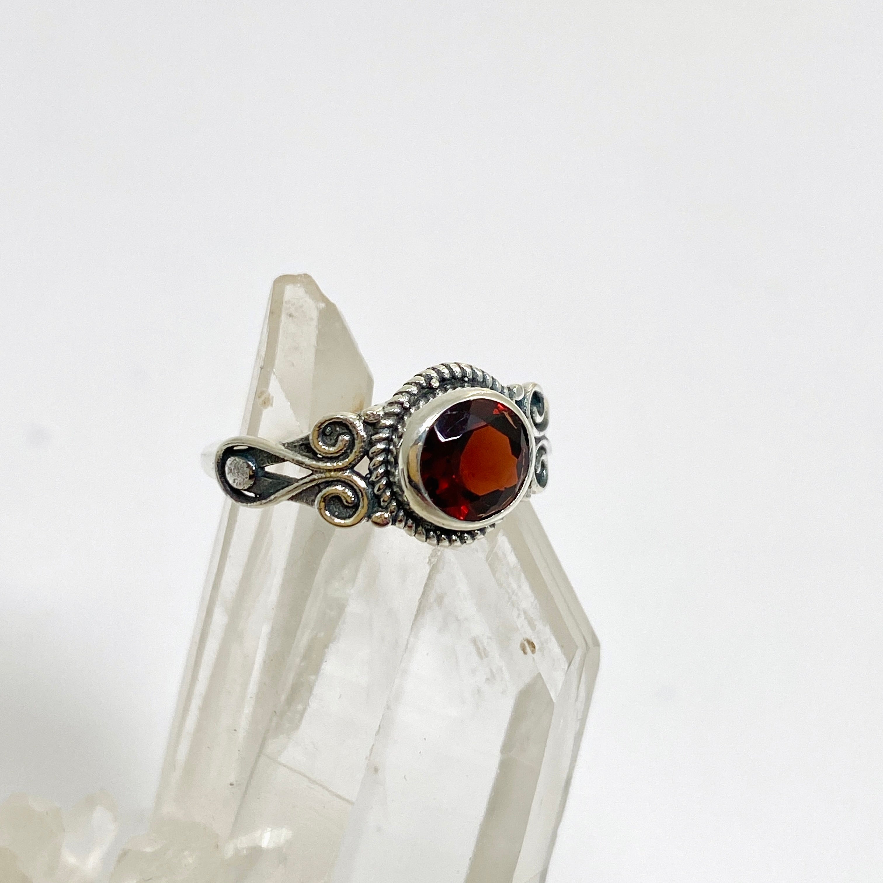 Garnet Round Faceted Ring in Sterling Silver - Elegant R4170 Jewelry for Women | Perfect for Weddings, Anniversaries & Special Occasions